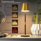 Timjorman 2-Pack Cordless Table Lamps - 5000mAh Rechargeable Battery Operated Desk Lamp, 3-Level Dimmable LED Night Light for Bedroom, Dining, Restaurant - Metal Design(Gold&Black 2-Pack)