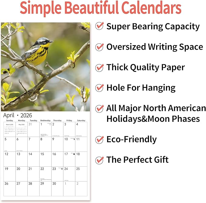 windrio 2026 Wall Calendar, Calendar 2026, November 2025 - December 2026, Wall Calendar Song Birds, 12" x 24" Opened,Full Page Months Thick & Sturdy Paper for Calendar Organizing & Planning