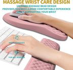 Hokafenle 2 in 1 Ergonomic Mouse Pad Wrist Support & Wrist Rest for Computer Keyboard Set, with Relieve Carpal Tunnel Pain Massage Bulge and Full Memory Gel Design (2In1 Set, Pink)