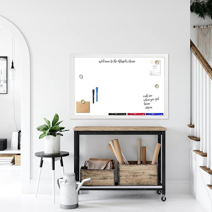 Loddie Doddie Magnetic Dry Erase White Board - 24 x 36 in White Frame - Built-in Tray & Dry Erase Board for Wall - Stain-Resistant Surface - Vertical & Horizontal Mounting on Magnetic Wall