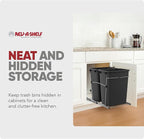 Rev-A-Shelf RV-18KD-18C S Double Pullout Trash Can for Kitchen Cabinets 35 Qt Garbage Recycling Bin on Full Extension Slides, Black