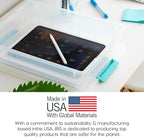 IRIS USA 6 Qt. Storage Bins with Lids, 4-Pack, |Made in USA|, Small Plastic Craft Container Sensory Totes for Art Supplies, Paper, and Office, Stackable - Clear