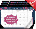 3 Pack of Desk Calendar 2026, 21 Months Calendar Runs from October 2025 to June 2027 - Large 17" x 12" Desktop/Wall Monthly Planner for Home School, or Office - Twilight Petals