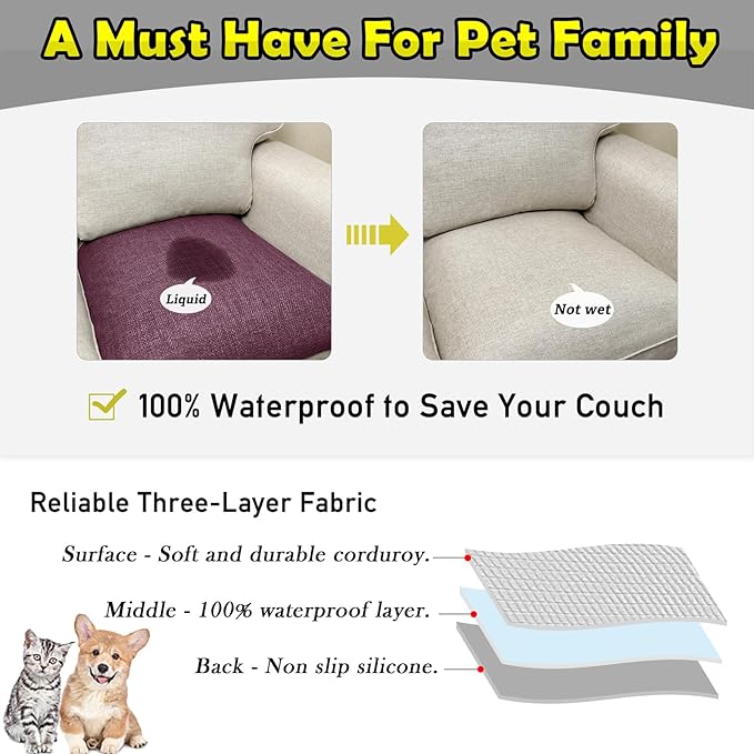 Couch Arm Covers, Waterproof Armrest Cover for Sofa, Armchair, Loveseat, Non-Slip Recliner Arm Cover, Sofa Arm Covers, Headrest Covers, Arm Chair Covers Set of 2 (Burgundy, 24"×20")