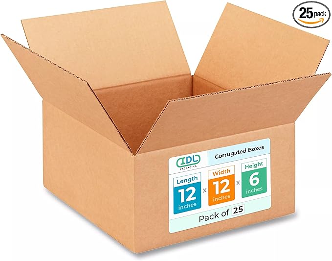 Medium Moving & Shipping Boxes 12"L x 12"W x 6"H (25-Pack) - Extra Strength 200 lb vs Regular - Corrugated Boxes for Packaging - Durable Medium Box - Heavy Duty Shipping Box by IDL Packaging