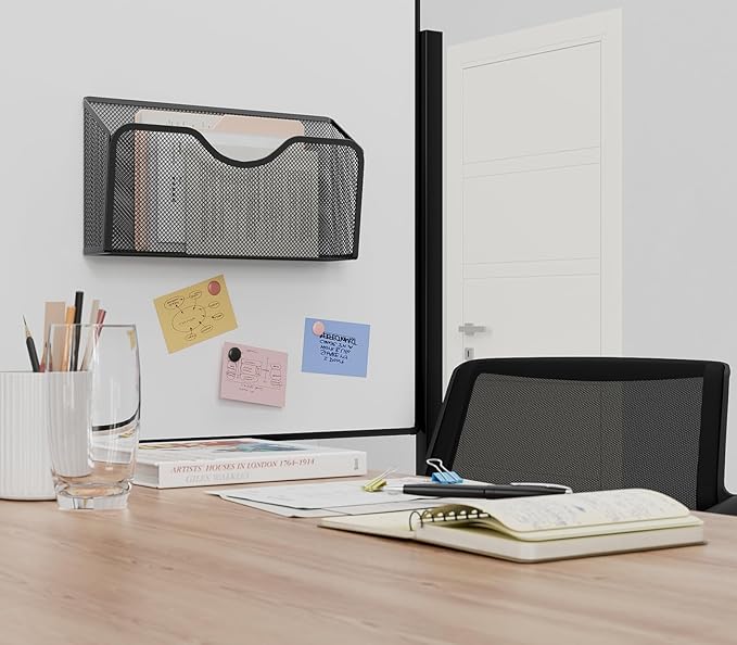 JANE EYRE Magnetic File Holder - 3PCS File Paper Mail Organizer No Drilling Magazine Paper Document Holder/Magnetic Hanging File Organizer for File Cabinets, Office, Whiteboard, BLACK