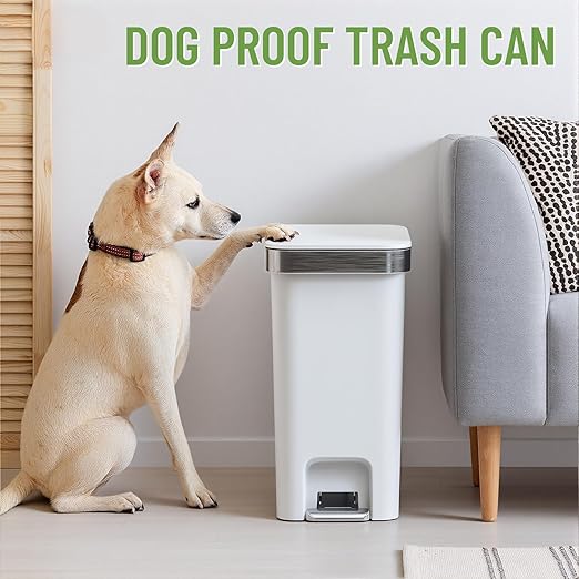 accep Slim Bathroom Trash Can with Lid, 2.6 Gallon /10 Liter Small Waste Basket, Press Top Bin & Step Metal Pedal Trash Bin, Mini Garbage Cans for Bedroom, Office, Kitchen, Dorm (Grayish-White)