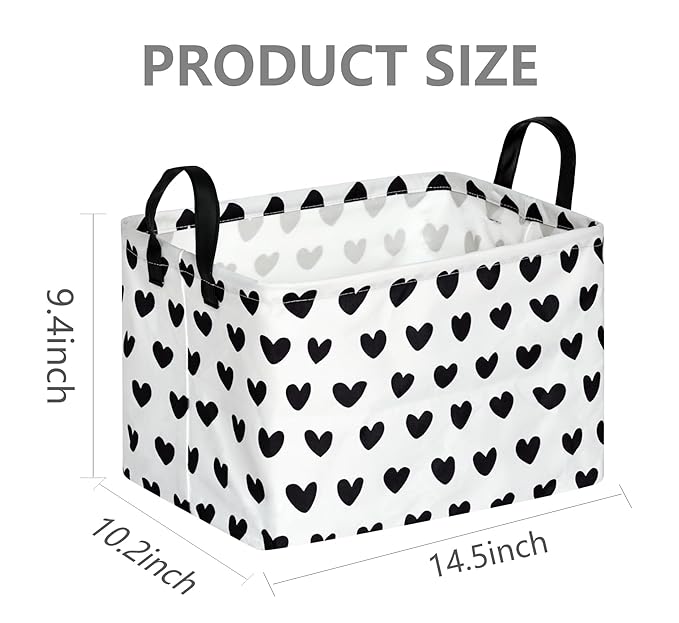 FUULOXE Rectangular Valentines Basket Storage Bin for Shelves Girls Gifts Baskets Foldable Box with Handles for Home Office Car Dormroom Valentine's Day Party Supplies