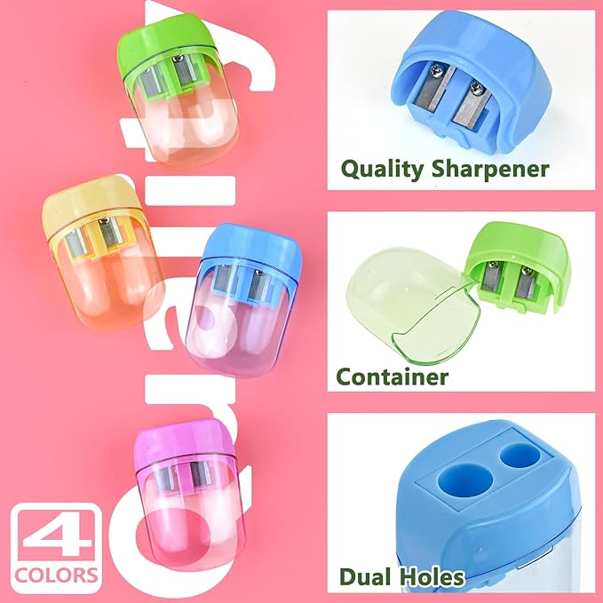 Small Pencil Sharpener for Kids, BOPART 24pcs Colored Pencil Sharpeners Manual Handheld Pencil Sharpener in Bulk for School Classroom Home Office, Dual Holes Sharpener Work on Crayon or Makeup Pencils