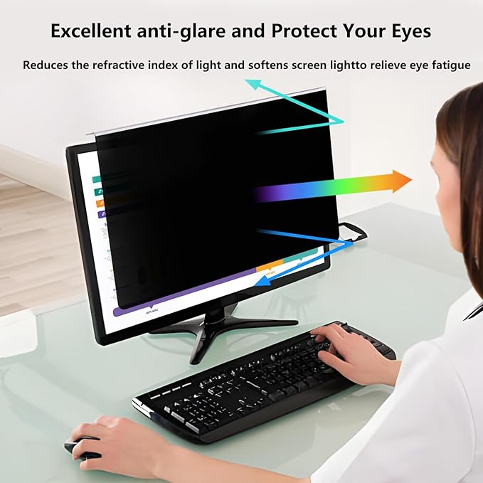 Pozlle [2 Pack Computer Privacy Screen Shield Compatible for 23.6/23.8/24 Inch 16:9 Widescreen Desktop Monitor - Anti Glare & Blue Light Filter - Hanging Design for Easy On/Off