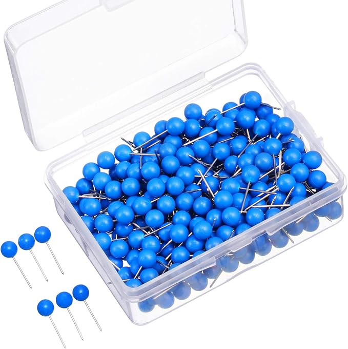 WILLBOND 500 Pack Map Push Pins Map Tacks Small Round Head Push Pins Thumb Tacks for Travel Picture Photo Bulletin Board Wall DIY Craft School Office Home(Blue,1/8 Inch)