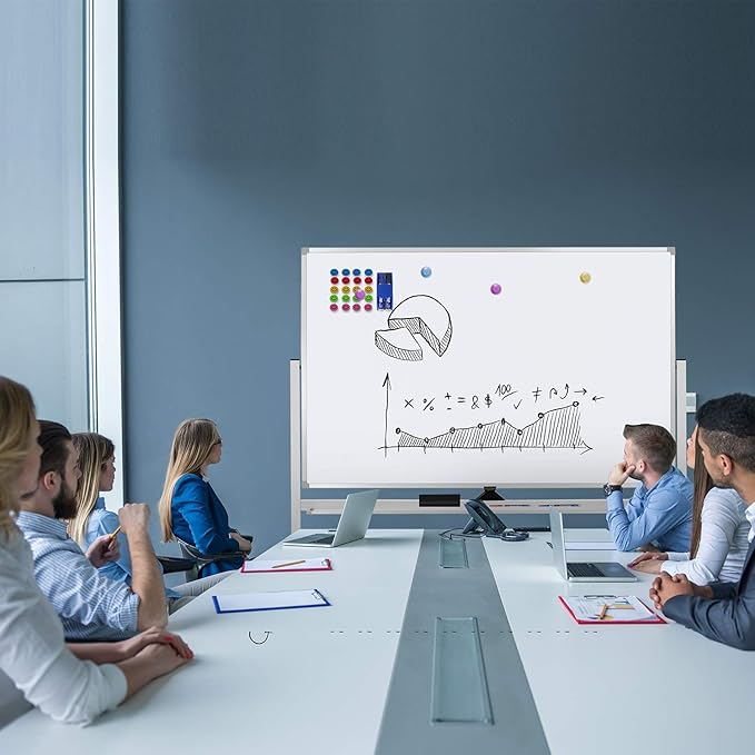 Max-officoo 60"x40" Mobile Whiteboard Double-Sided Magnetic Large Dry Erase White Board with Rolling Stand for Offices, Home & School