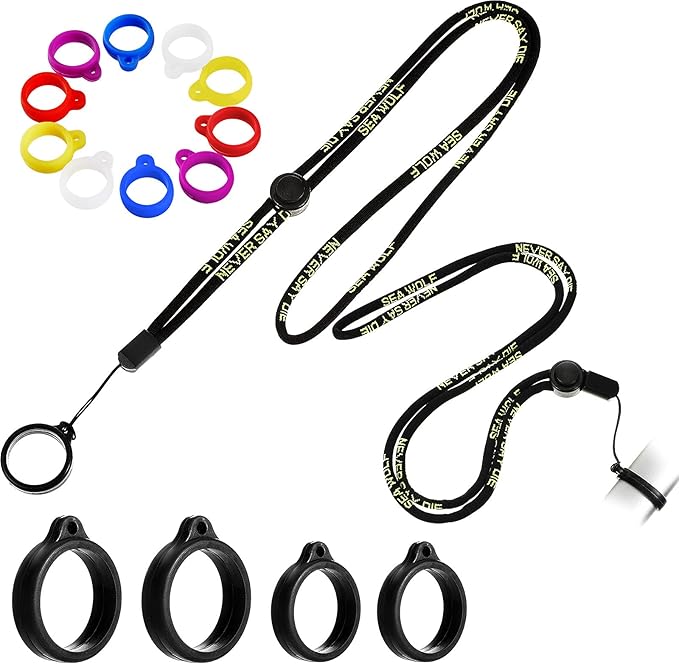 Chinco 16 Pcs Anti Lost Lanyard Set Include 2 Necklace Lanyards Safety Neck Strap with 14 Silicone Ring Soft Protective Ring(Black)