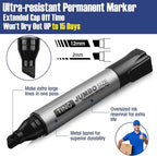 Fuutreo 10 Pack Jumbo Permanent Markers Bulk Large Chisel Tip Permanent Markers Quick Drying Waterproof Big Huge Poster Pens for Office, Logistics Company and More(Black)
