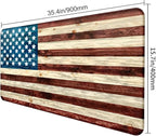American Flag Wood Grain Computer Keyboard Pad, Cute Ladies' Office and Study Exclusive Full Table Extended Mouse Pad 35.4 x 15.7 Inches
