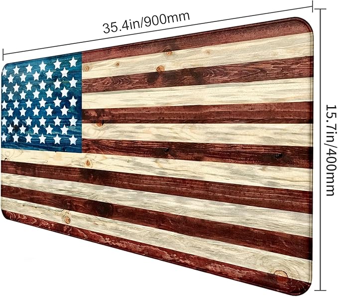 American Flag Wood Grain Computer Keyboard Pad, Cute Ladies' Office and Study Exclusive Full Table Extended Mouse Pad 35.4 x 15.7 Inches