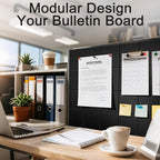 12-Pack Large Felt Bulletin Board 48" x 36" Cork Board Alternative, with 30 Pushpins, 70 Adhesive Tabs, Slat Wall Paneling, Cork Boards for Office Push Pin Board Felt Board-Black