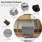 FAGAGA Storage Ottoman with Adjustable Lid, Soft Step Stool, Footrest and Seat, Ottoman Foot Rest for Living Room, Bedroom, Dorm, Light Gray
