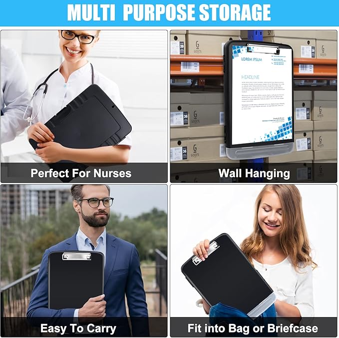 Black Clipboard with Storage Heavy Duty,TFDLCG zm Clip Boards 8.5x11 with Pen Holder,A4 Letter Size Nursing Clipboard Case,Plastic Clip Board Light Weight for Men Teachers Office,School Home Work