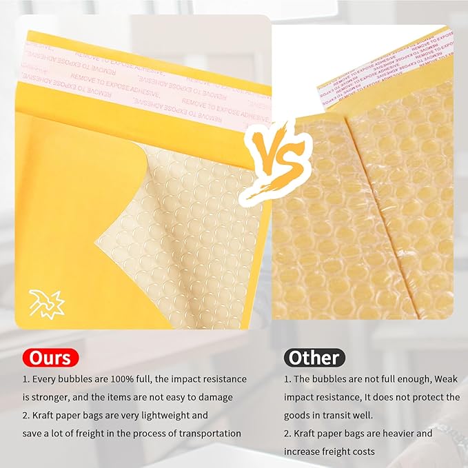 skardeco Kraft Bubble Mailers 6x10 Inch 50Pack Yellow Self-Seal Padded Envelopes Bubble Opaque Padded Mailers Shipping Bags for Small Businesses to Package and Mail Jewelry, Electronic Products