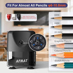 AFMAT Electric Pencil Sharpener, Cordless & Rechargeable, Heavy Duty Classroom Pencil Sharpeners for 6-11mm Pencils, Auto Stop, 2s Fast Sharpening, Battery Powered, 10,000 Sharpenings, PSD3