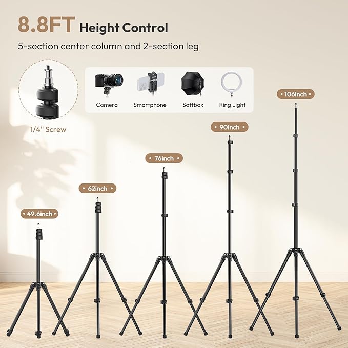 ULANZI T270 Light Stand - 8.8FT/270cm Adjustable Photography Light Stand Tripod, Aluminum Portable Studio Lighting Stand for Softbox, LED Video Light, Reflector, Strobe, Photo Video Photography