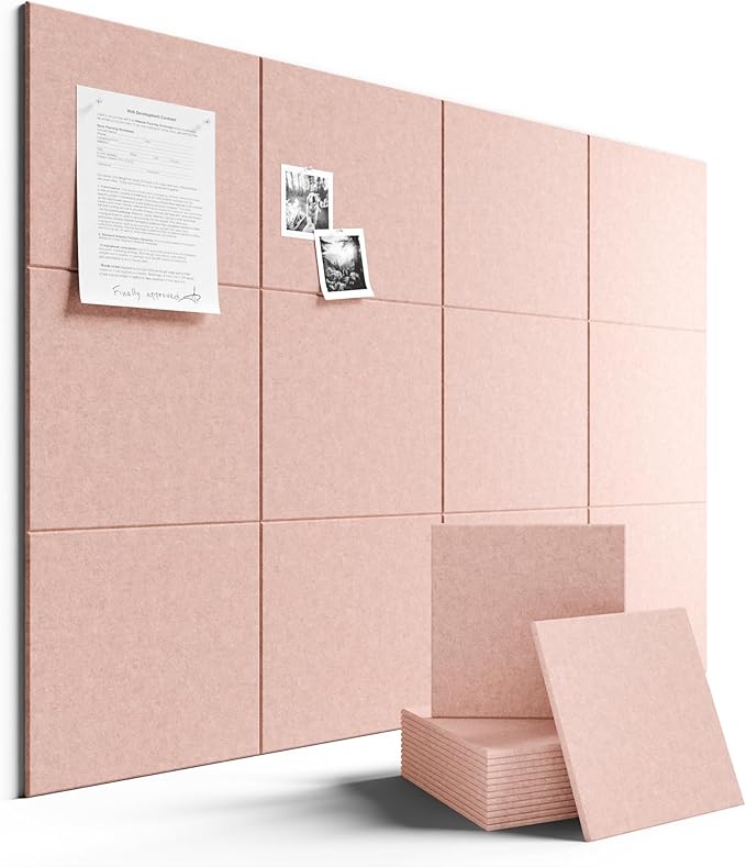 Fluxynara Large Felt Bulletin Board 48" x 36" Cork Board Alternative-12 Pack with 70 Safe Removable Adhesive Tabs, Cork Boards for Walls Cork Board for Home Office Classroom Pin Board - Coral