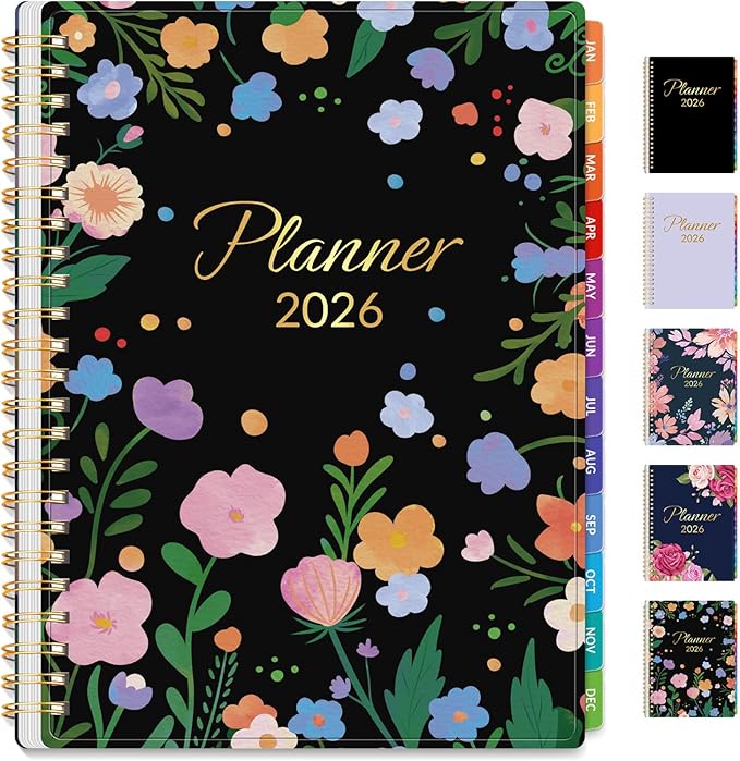 GNL 2026 Planner, Weekly and Monthly Planner January - December 2026, 6.4" x 8.3" Monthly Agenda Planner with Waterproof Flexible Cover, Spiral Binding Notebook with Tab, Pockets, Bookmark, Flower
