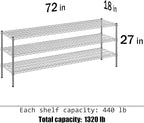 Regal Altair 18" Deep x 72" Wide x 27" Height Wire Shelving Kit | 3-Tier | NSF Commercial Storage Rack Unit