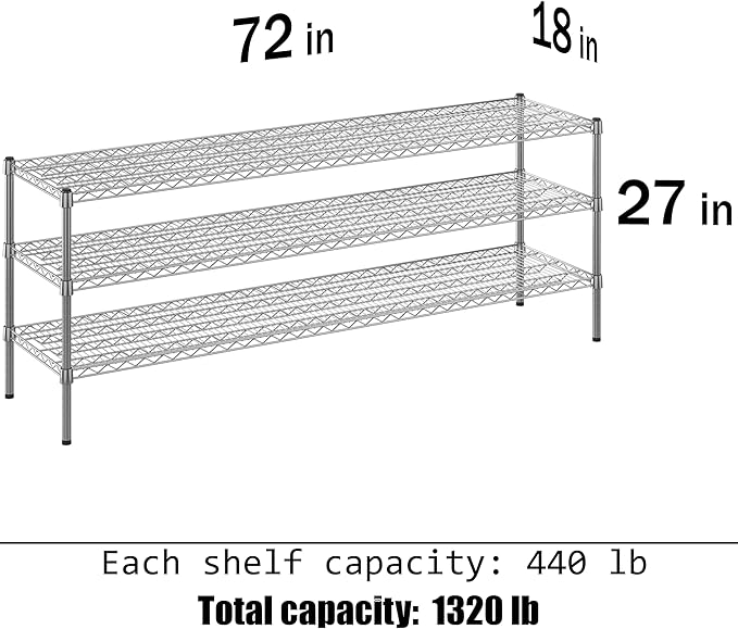Regal Altair 18" Deep x 72" Wide x 27" Height Wire Shelving Kit | 3-Tier | NSF Commercial Storage Rack Unit