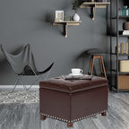 Decent Home Leather Storage Ottoman Bench Foot Rest Stool with Nailhead Trim (Dark Brown - Button Tufted Leather)