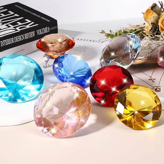 PATIKIL Diamond Crystal Paperweight, 80mm / 3.15" Crystal Paperweight Paper Weight with Silver 19 Metal Base for Home Office Desktop Table Decor Wedding Party Ornaments, Dark Blue