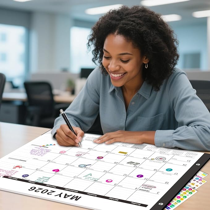 Gannyfer Desk Calendar 2026, Large 2026 Desk Calendar 22" x 17", Use Now to March 2027, 18 Monthly Academic Desktop Calendar 2026 with To-Do List, 2026 Calendar for Office, School, Home(6 Stickers)