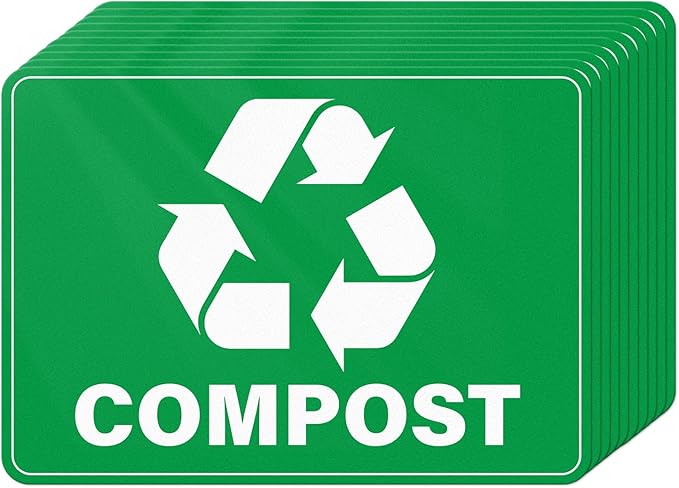 YIKIADA 10 Pack Compost Stickers 10 × 7 Inches Vinyl Weatherproof Self Adhesive Recycle Sign for Trash Cans Yard Waste Bins Home Business