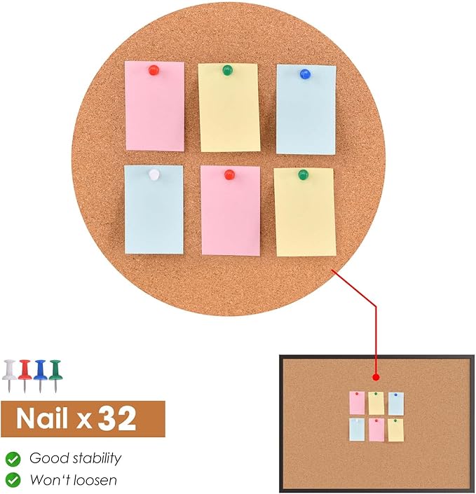 Board2by 2-Pack Cork Board Bulletin Board 36 x 48, Black Wood Framed 4x3 Corkboard, Office Board for Wall Cork, Large Wall Mounted Notice Pin Board with 32 Push Pins for School, Home & Office