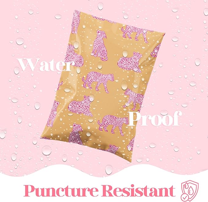 Pretty Package Store 6x9 Designer Poly Mailer 100 Pack Heavy Duty Waterproof Self Seal Shipping Bags for Small Business Large Mailing Envelopes Bulk Tear Resistant Packaging Pink Orange Leopard
