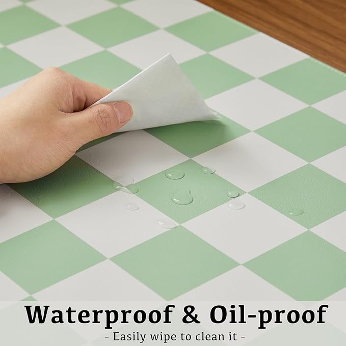 Ohocut Checkered Desk Mat, 31.5" x 15.7" Large Cute Sage Green Aesthetic Retro Accessories PU Leather Computer Laptop Desk Mat, Mouse Keyboard Pad, Desk Writing Makeup Mat for Vanity/Work/Home Decor
