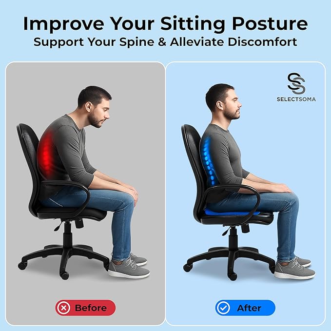 SelectSoma Double-Thick Gel Seat Cushion for Long Sitting Pressure Relief for Back, Sciatica, Coccyx, Tailbone Pain - Cushion for Office Chair, Wheelchair, Car & Truck, Patio Chairs - Egg Seat Pad
