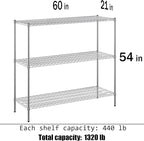 Regal Altair 21" Deep x 60" Wide x 54" Height Wire Shelving Kit | 3-Tier | NSF Commercial Storage Rack Unit
