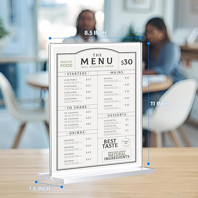 12 Pack Acrylic Sign Holder 8.5 x 11, Double-Sided Clear Sign Holder Plastic Stands for Display, T Shape Acrylic Table Sign Stands for Office Store Restaurants Wedding Party Decoration