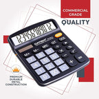 CATIGA Desktop Calculator (2 Pack) 12 Digit with Large LCD Display and Sensitive Button, Solar and Battery Dual Power, Standard Function for Office, Home, School, CD-2786 (Black/Silver)