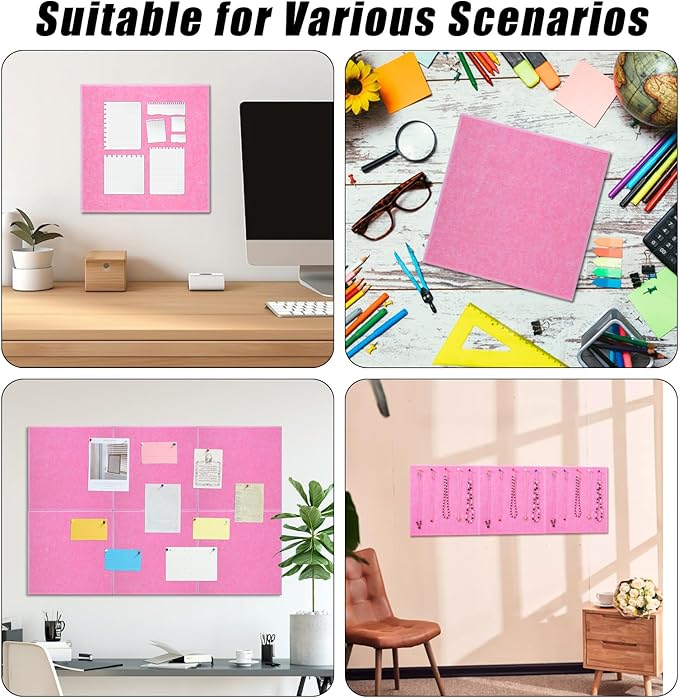 Large Cork Board 36" x 24", 6 Pack Felt Wall Tiles with Colored Pushpins, Bulletin Board with Removable Self-Adhesive Strips, Pin Board Cork Boards for Walls Office Home-Hot Pink