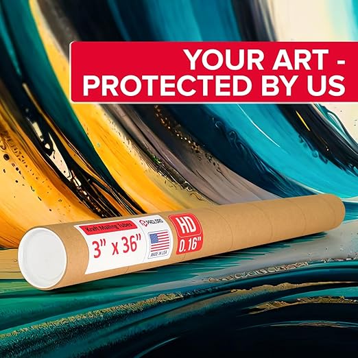 Paclord 3" x 36" Heavy-Duty Reinforced Cardboard Mailing Tube, Pack of 4 Tubes with 8 Caps – Secure USPS Approved – Great for Shipping and Storing of Prints, Artwork, Posters or Documents