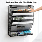 Vankcp 1 Pcs 6-Tier Magnetic File Holder, No Drilling Magnetic File Organizer, Black Large Capacity Wall File Holder for File Cabinets, Office, Whiteboard, Magnetic Mail Holder