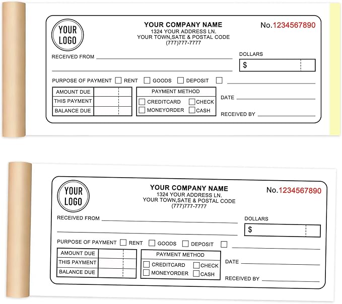 Custom Invoice Book with Logo 100 Set Personalized Receipt Books Customized Invoices for Small Business 2 - Parts Carbonless Duplicate Invoice Forms NCR Books
