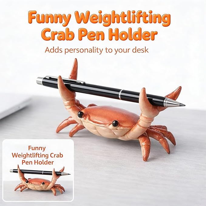 Desk Crab Pen Holder, Cute Weightlifting Crab Pencil Holder for Desk, Funny & Creative Desktop Organizer for Office, Home, School Supplies (Red+Red)
