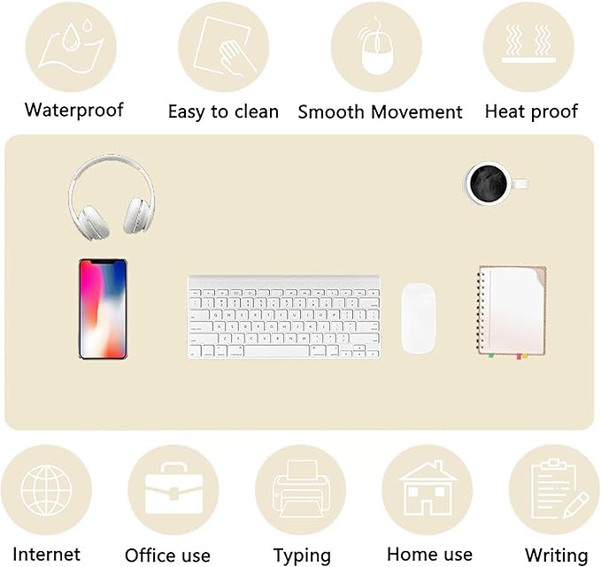 PU Leather Desk Pad Protector Gaming Mouse Pad Non Slip Desk Mat for Keyboard and Mouse Waterproof Desk Writing Pad for Office and Home Desk Accessories(Beige, 23.6 * 11.8)
