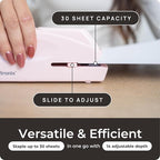 EcoElectronix Portable Automatic Electric Stapler Pro - 30 Sheet Capacity, Quiet Operation, Jam-Free and Easy Reload - AC Adapter/Battery Powered (Pink)