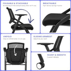 BROBRIYO, 4 Pack Stackable Conference Room Chairs with Wheels and Paddle, Ergonomic Mesh Back and Arms for Meeting, Conference, Reception, Training Room & Home Office Desk Folding Chairs (2 Boxes)