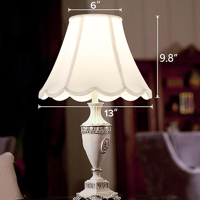 GO&SO Off White Bell Lamp Shade Medium, Scalloped Lampshade Braids with Petal Edges for Table Lamp,Floor Lamps Replacement, 6×13×9.8 Inch Spider Easy Assembly Modern Art Deco Lampshades for Bedroom